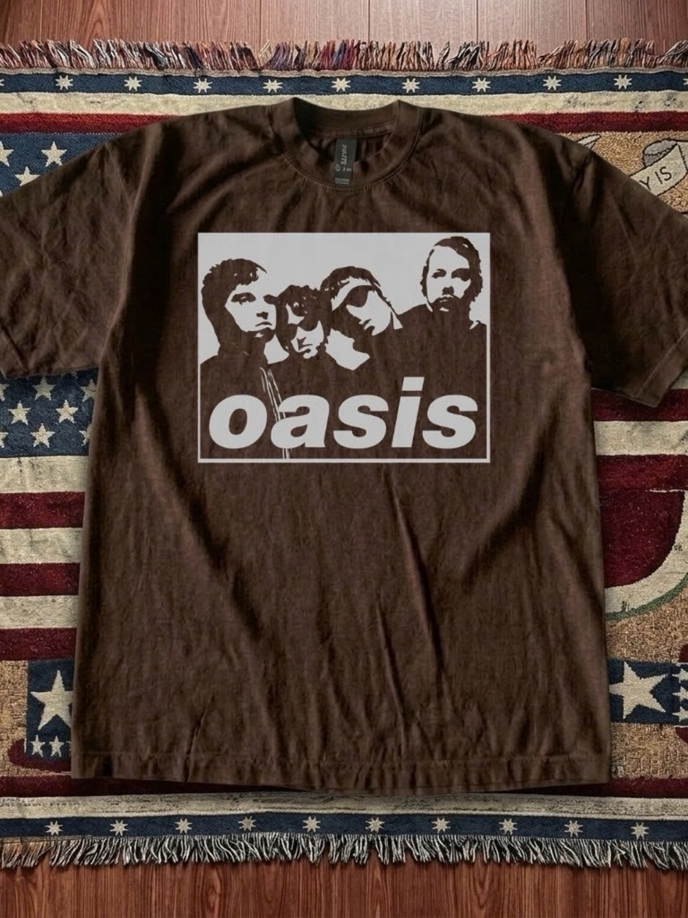 Gildan Brown Tee with White Oasis Band Graphic